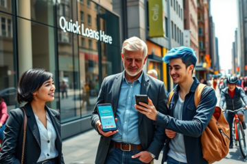 A person looking at their phone while considering quick loan options.