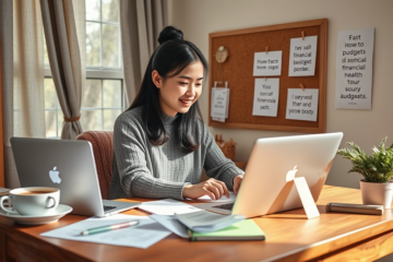 A freelancer reviewing credit options and financial documents.