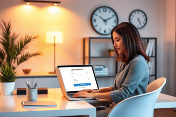 A person quickly filling out an online loan request form, reflecting the ease and speed of getting a loan.