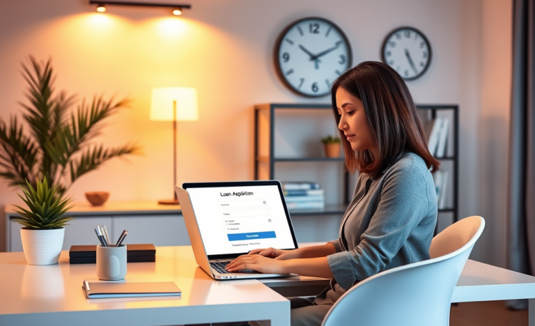 A person quickly filling out an online loan request form, reflecting the ease and speed of getting a loan.